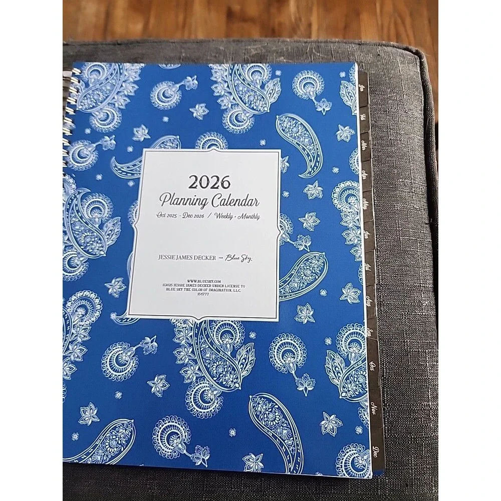 Blue Sky Weekly/Monthly Planner Large 2026 Spiral Bound Blue Paisley 15477